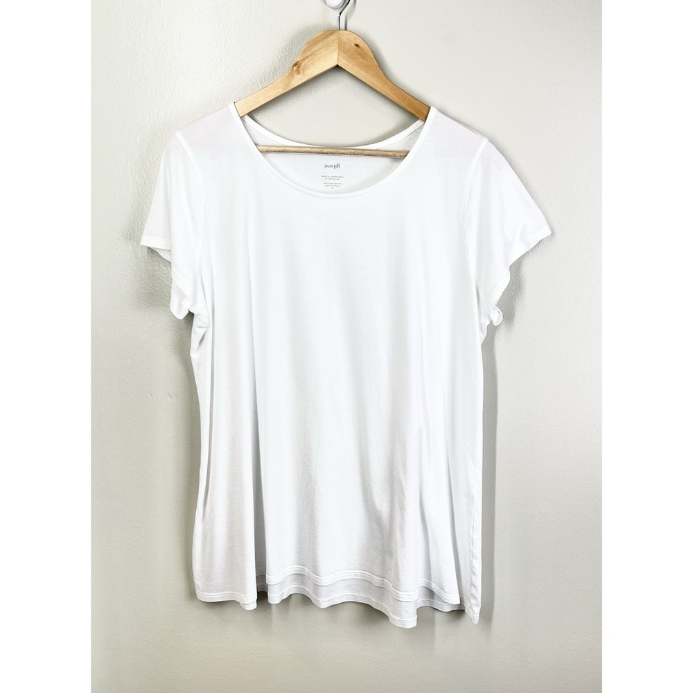 Pure Jill Womens Scoop Neck Elliptical Tee Sz M White Pima Cotton Minimalist